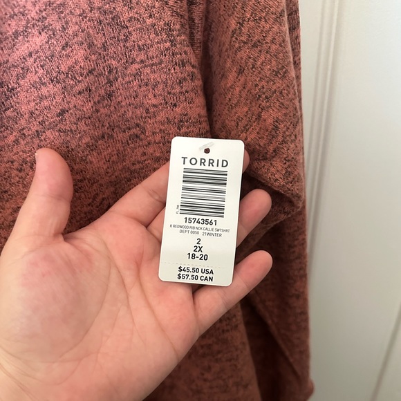 TORRID NWT Off-Shoulder Super Soft Plush Rib Trim Sweatshirt - Picture 3 of 6